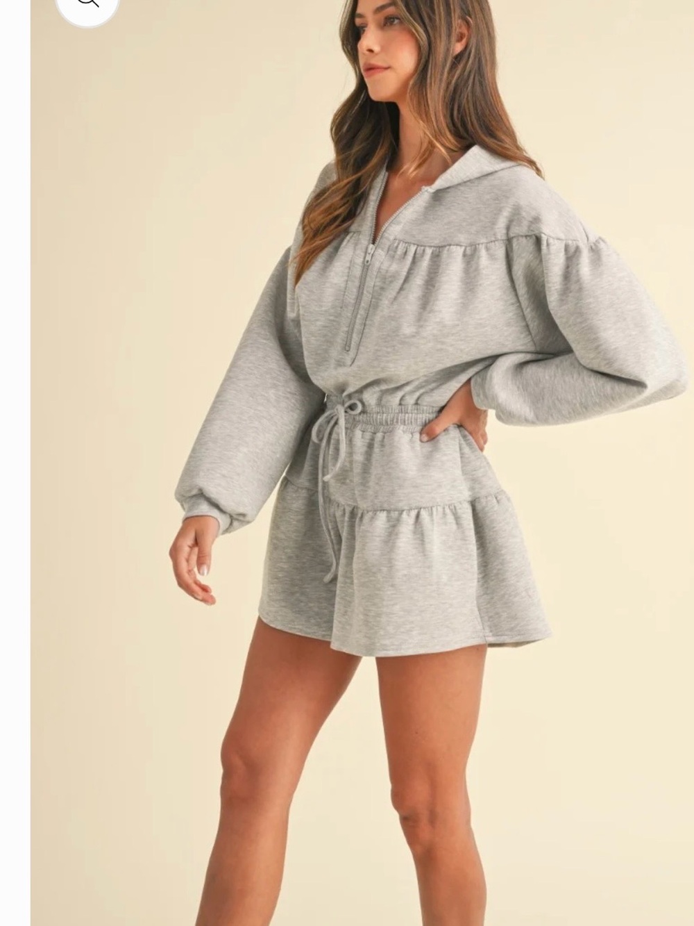 Light Gray Tiered Sweatshirt Romper